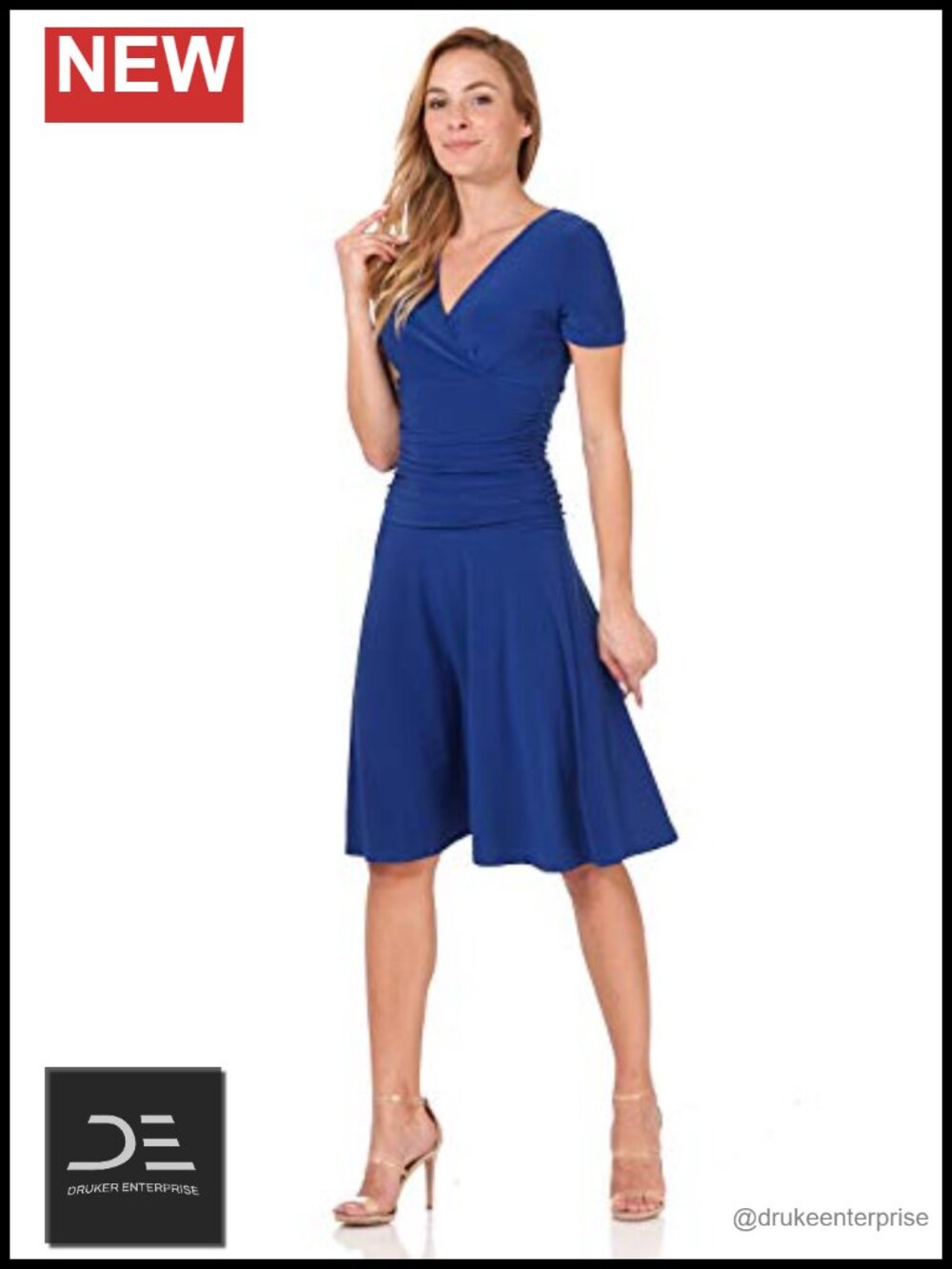 Ruched Waist Tummy Control Fit Flare Dress - Picture 3 of 6